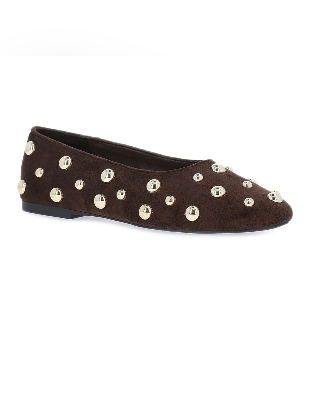 Studded Suede Ballet Flat - Chocolate Brown